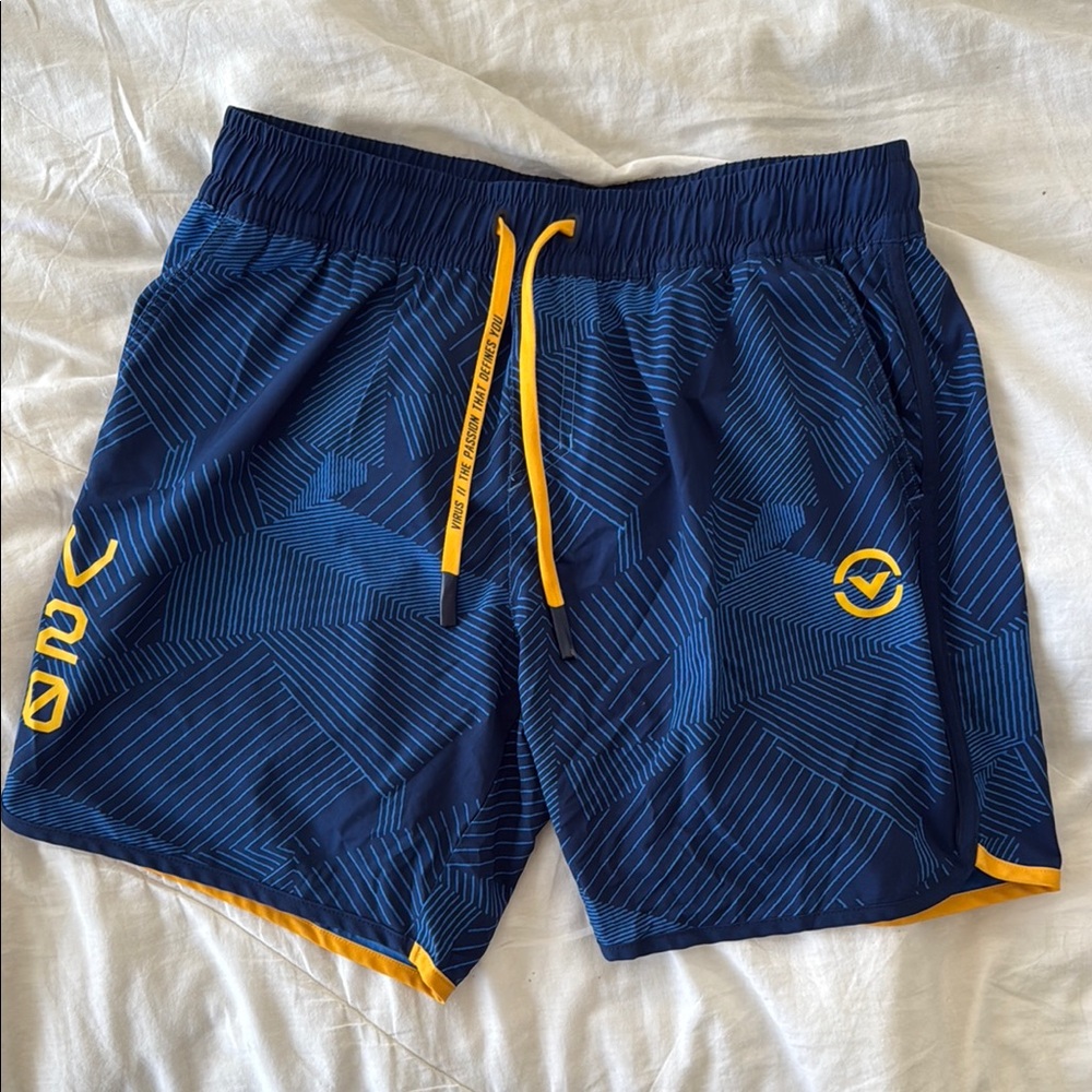 Virus Athletic Blue and Yellow Shorts with Elastic Waistband